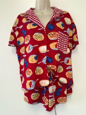 Celebrate Patriotic (Small) Red & Blue American Pie Pj Shorts & Button Up Set